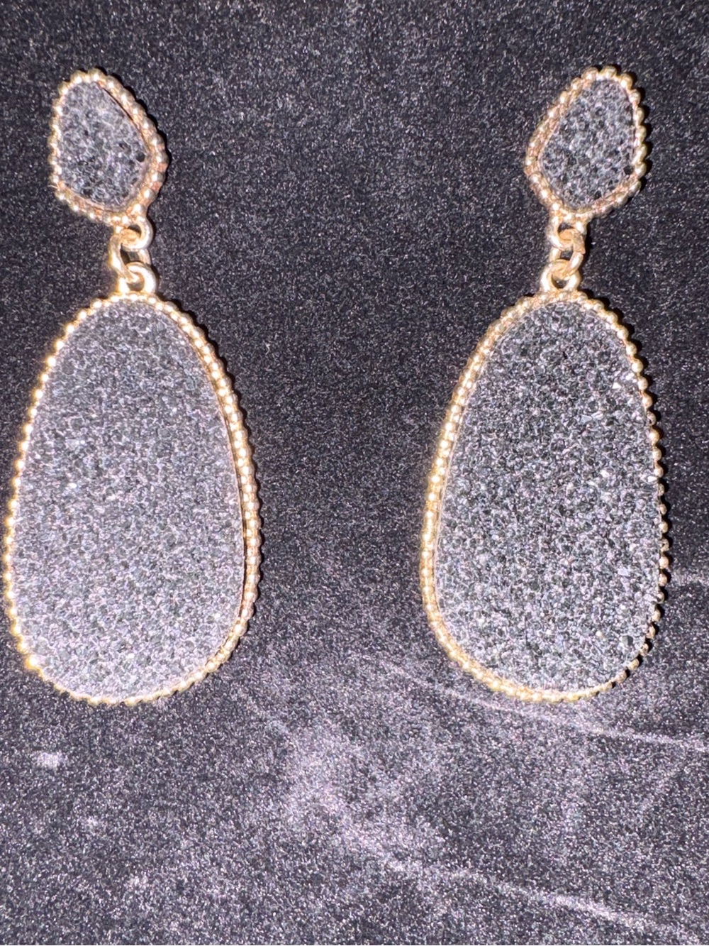 Sugarfix Gold-Trim Sparkly Black Teardrop Dangle Earrings